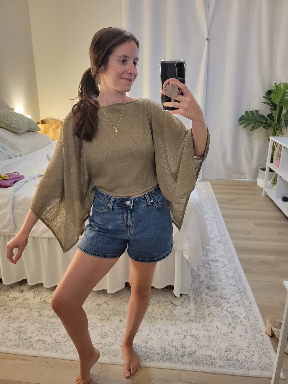 Divided By H&M Women's Boho Tan Poncho-Sleeve Top